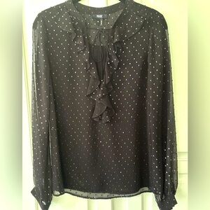PAIGE Black Sheer Ruffled Blouse with Silver Polka Dots Size XS